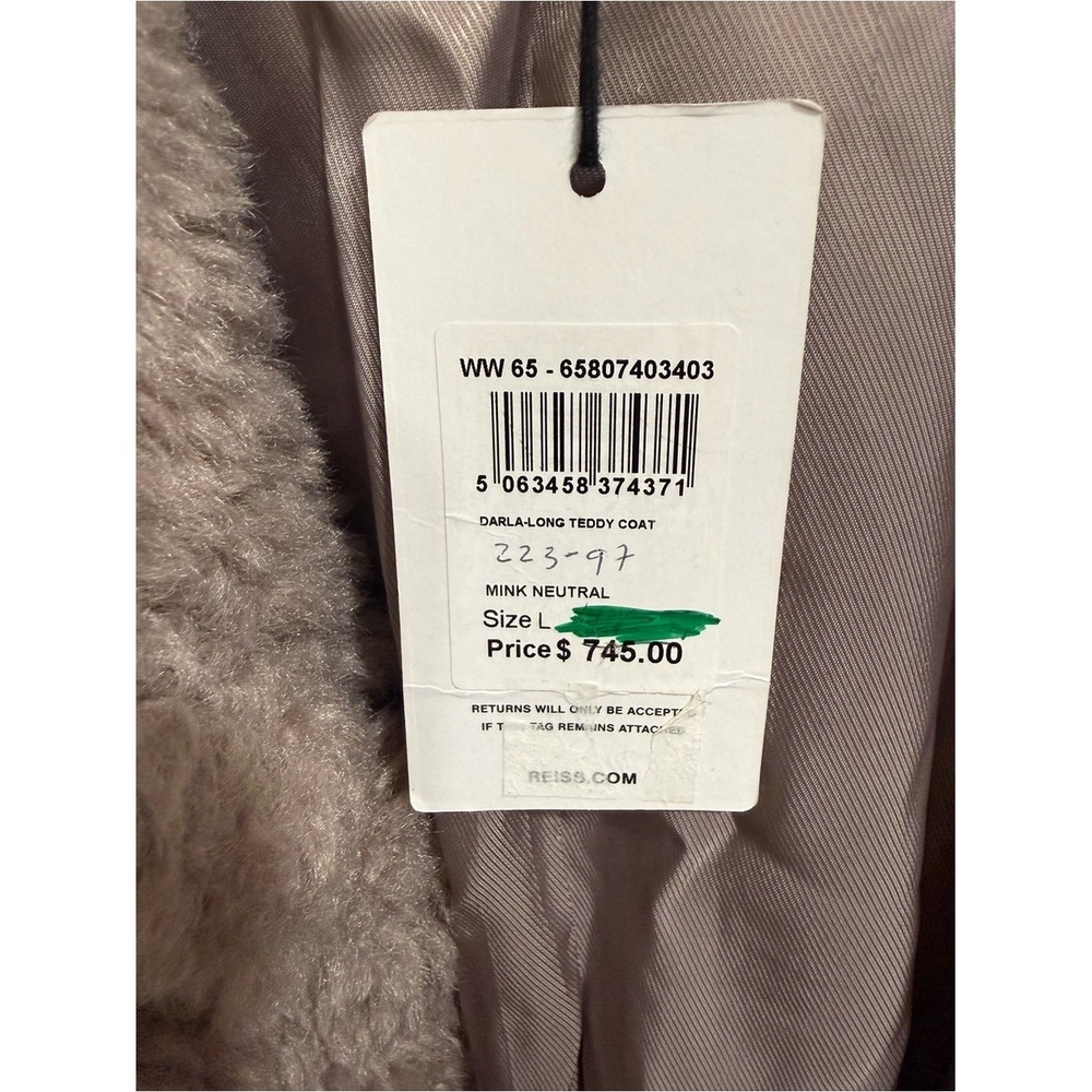 NWT Reiss Darla Faux Fur Coat in MINK NEUTRAL Sz L - Picture 10 of 12